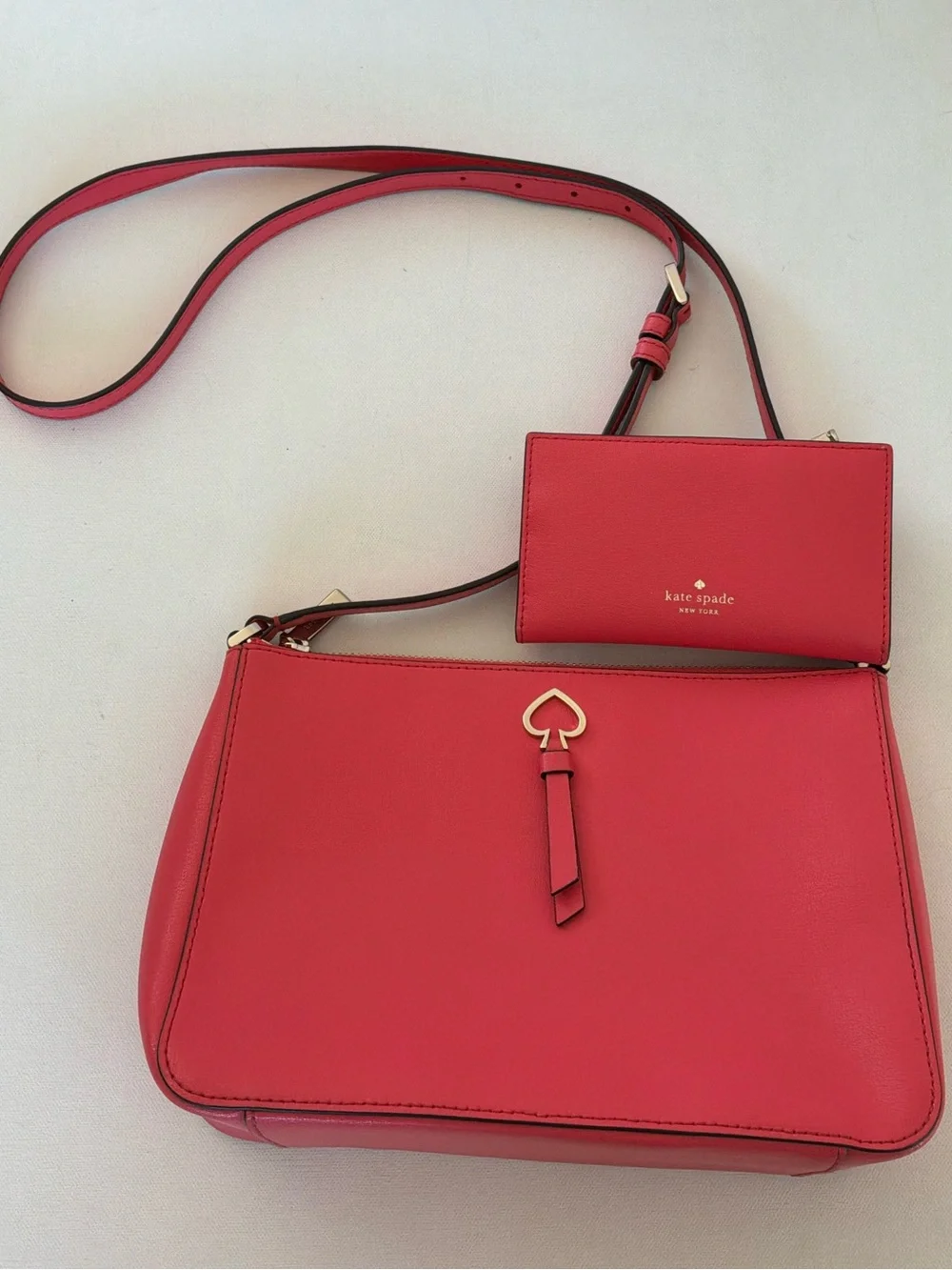 Kate Spade New York Coral Leather Crossbody Purse & Matching Wallet Set
